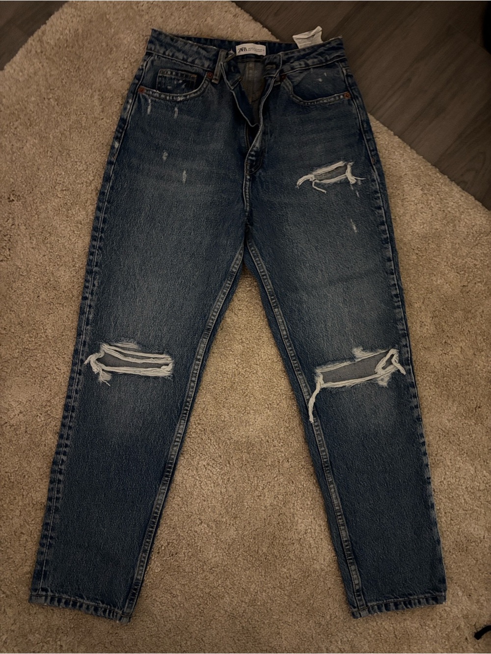 Zara Dark Blue Denim Jeans with Contrast Stitching